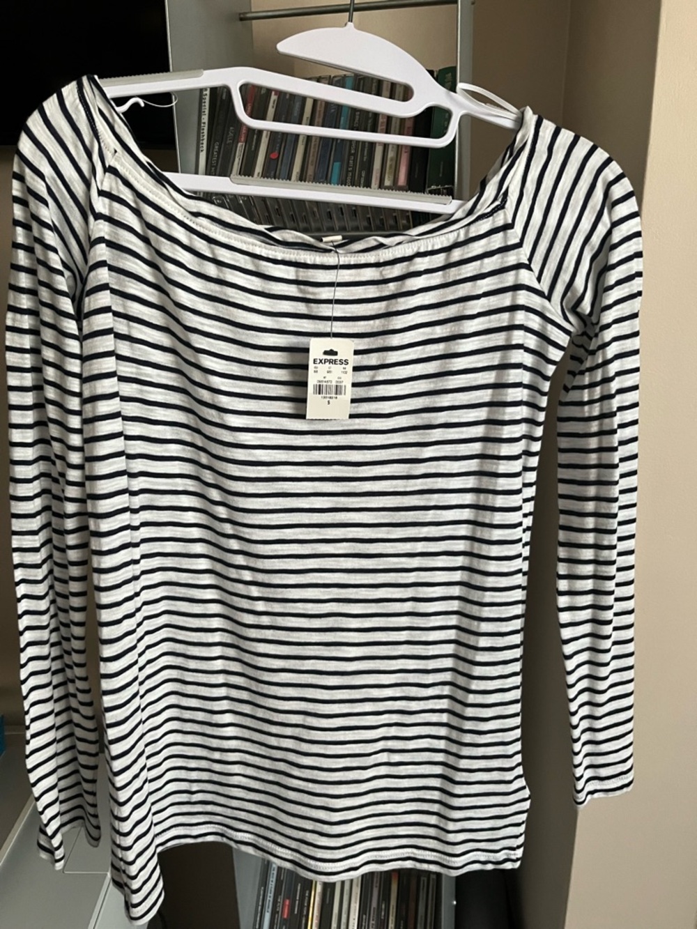 Express Black & White Striped Long-Sleeve Boatneck Top
